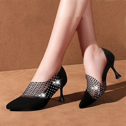 Pointy sexy fashion hollow colored diamonds show thin heels