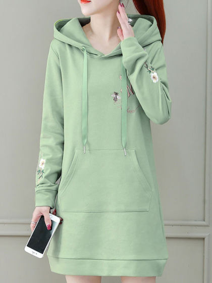 Hooded Long-sleeved Embroidered Plus Velvet Sweatshirt