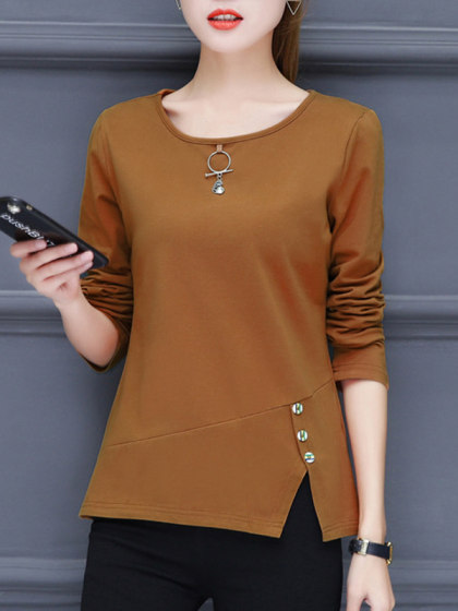 Cotton solid color casual fashion T-shirt