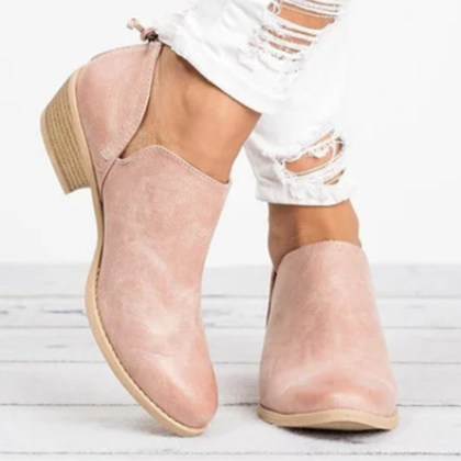 Women's plain Chunky Low Heeled Point Toe Casual Ankle Boots