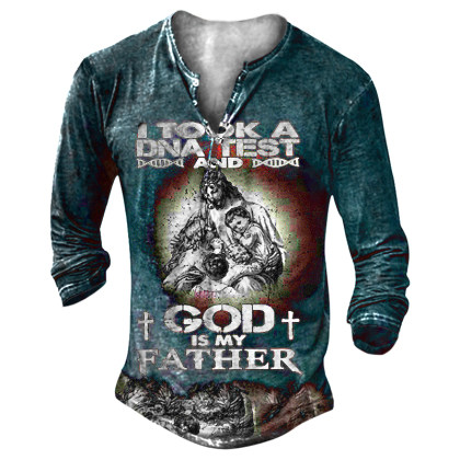 I Took A DNA Test God Is My Father Templars Men's Henley Button Shirt